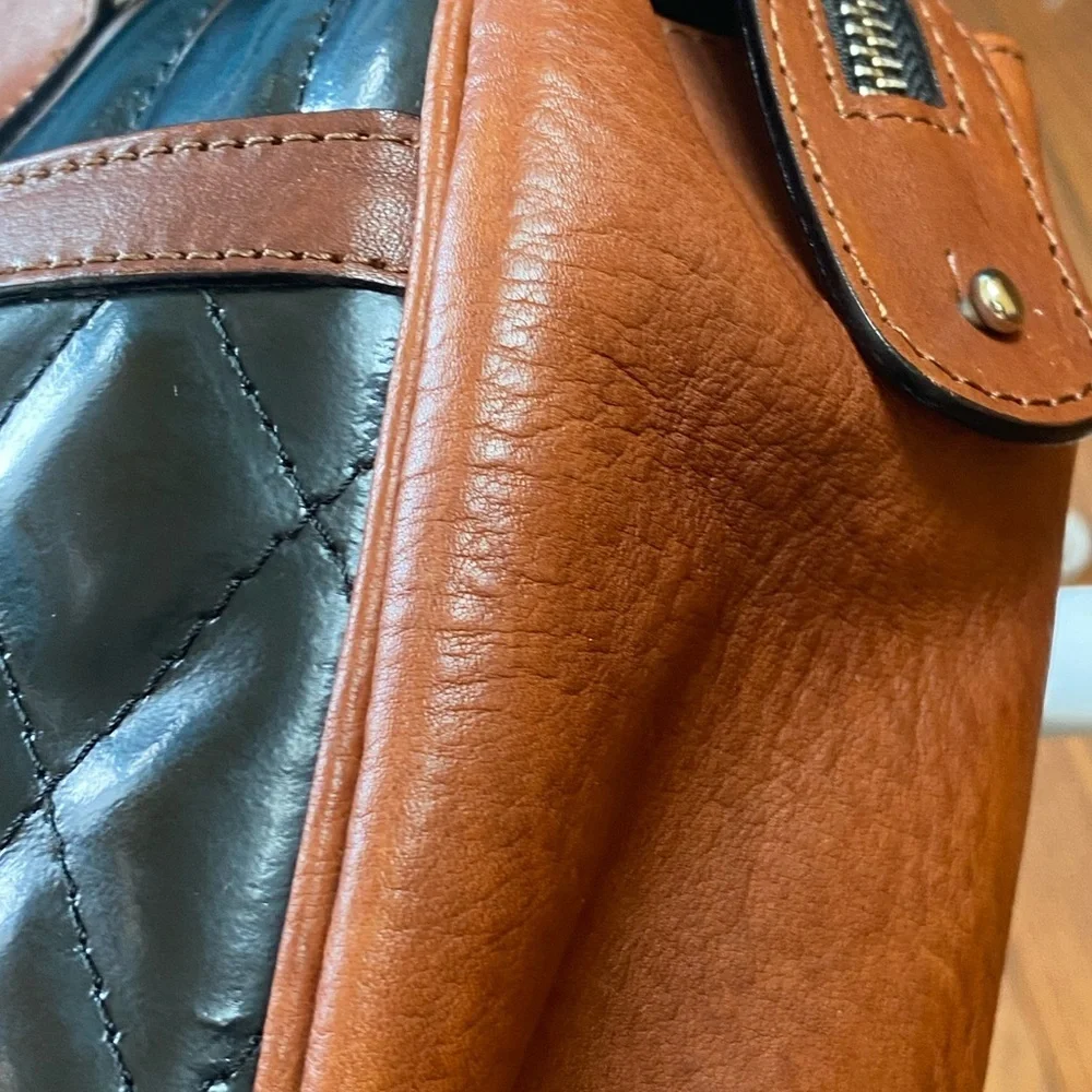 Black Quilted Handbag with Brown Leather Accents